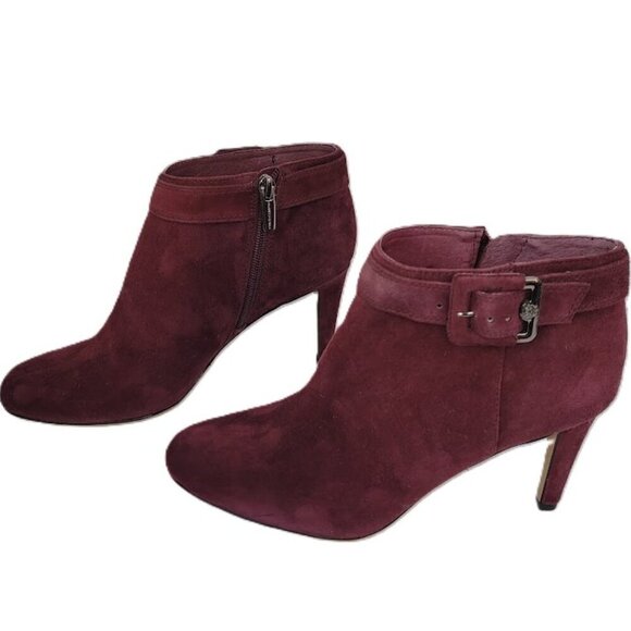 Vince Camuto Burgundy Red Suede Leather Heeled Booties Women's Size 7M - Picture 1 of 12